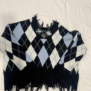 Rue21 Black and White Fringed Sweater